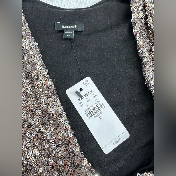 NWT Express sequin ruched long sleeve midi dress silver gold size XS - Picture 11 of 16